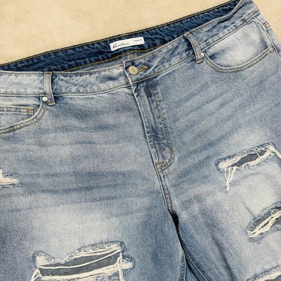 KanCan Jeans Womens 20 Estilo Blue Denim High Rise Destroyed Wide‎ Leg Cropped - Picture 1 of 13